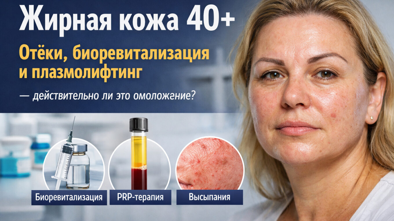 zhirnaya kozha 40 plus, oteki lica pered mesyachnymi, biorevitalizaciya pri zhirnoy kozhe, plazmolifting pri akne, pigmentaciya posle retinoidov